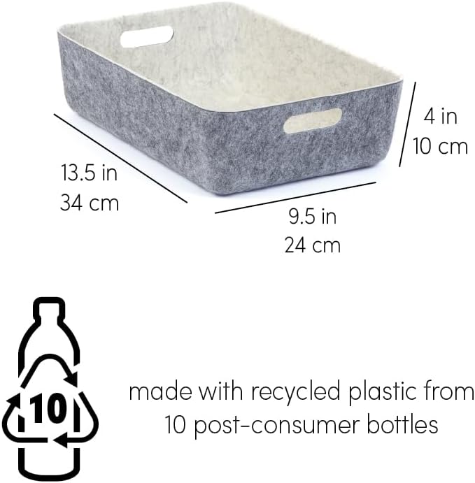 Three by Three Seattle reSTAK Medium Short Storage Bin – Made from 100% Post-Consumer Recycled PET, Charcoal/Cream Felt Design for Stylish Organization, 3 Pack
