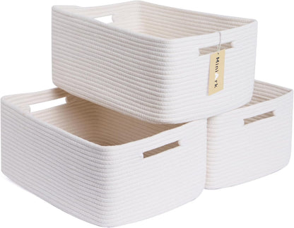 Large Storage Baskets for Shelves, Closet Organizers Bins for Clothes Blanket Towels, Baby Nursery, Toy Baskets Box, Woven Rope Baskets, 17 x 13 x 7.5”, 3 Packs Green