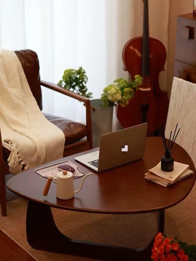 SoulNest Walnut Coffee Table Solid Wood Coffee Table Oval Triangle Morden Walnut Mid Century Pottery Wooden Coffee Tables Barn Tea Table (Triangle)