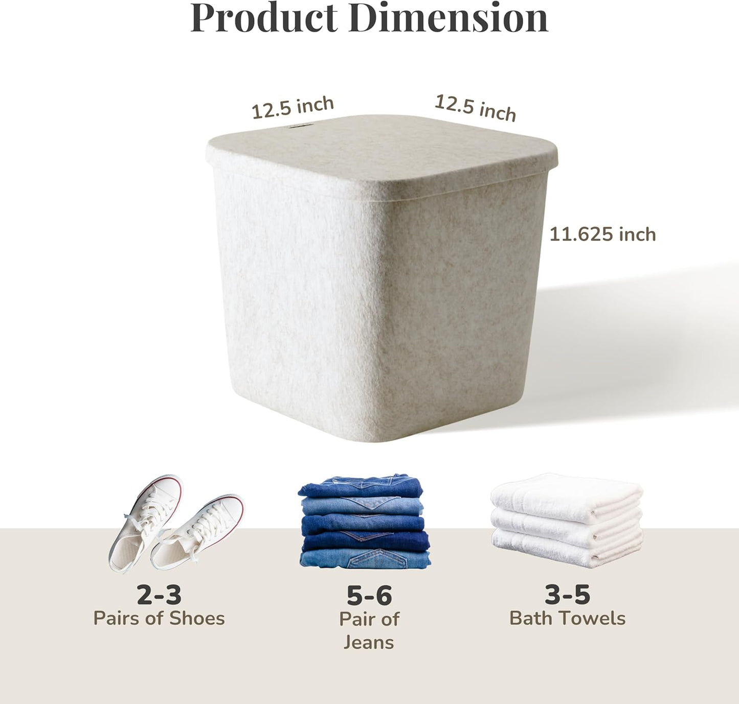 SortJoy The Original Sculpted Bins With Lids Set of 3 Storage Bin Felt Storage Basket Drawer Organizer Clothes Closet Cabinet Bathroom, Pantry, Kitchen 12.5" x 12.5" x 11.63" (Stone, Oatmeal)