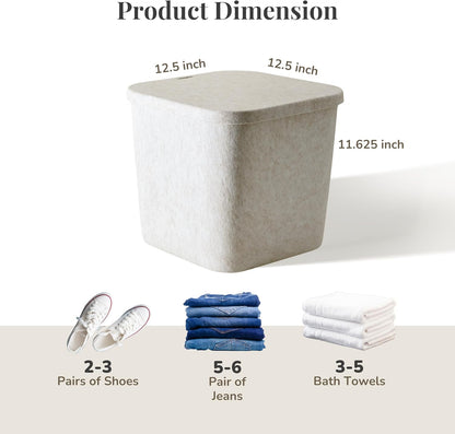 SortJoy The Original Sculpted Bins With Lids Set of 3 Storage Bin Felt Storage Basket Drawer Organizer Clothes Closet Cabinet Bathroom, Pantry, Kitchen 12.5" x 12.5" x 11.63" (Stone, Oatmeal)