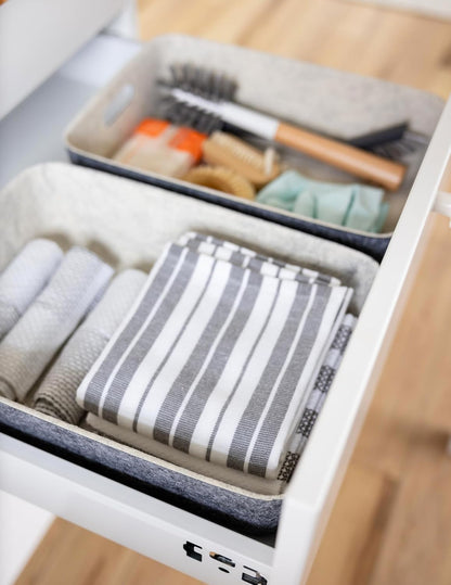 Three by Three Seattle reSTAK Medium Short Storage Bin – Made from 100% Post-Consumer Recycled PET, Charcoal/Cream Felt Design for Stylish Organization, 3 Pack