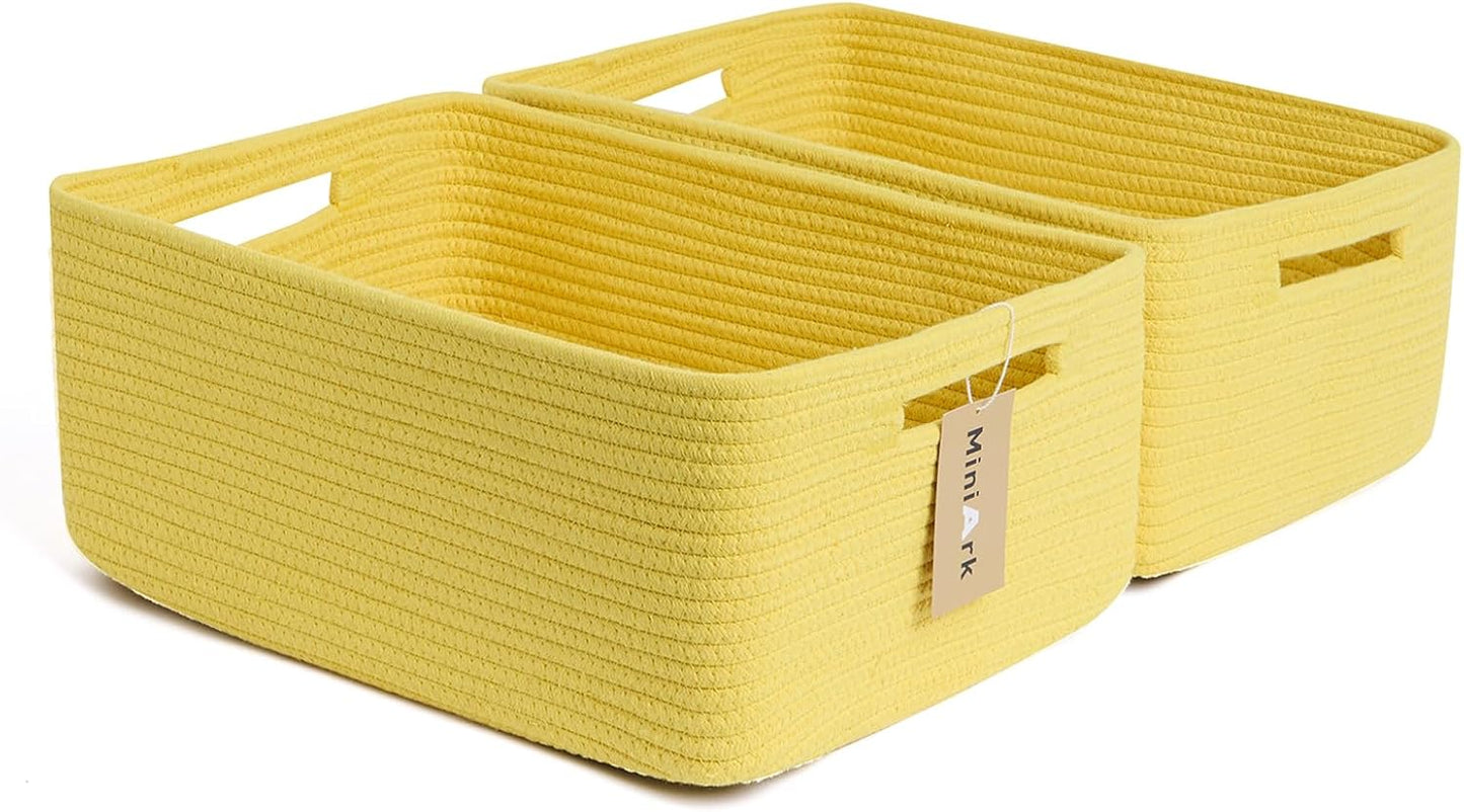 Large Storage Baskets for Shelves, Closet Organizers Bins for Clothes Blanket Towels, Baby Nursery, Toy Baskets Box, Woven Rope Baskets, 17 x 13 x 7.5”, 3 Packs Green