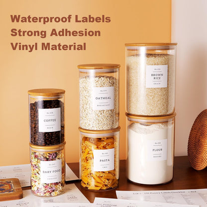 Set of 6 Glass Flour and Sugar jars with 132 Kitchen Pantry Labels - Thicken Large Glass Storage containers with Airtight Bamboo Lid - Rice Canisters for Salt Coffee(100OZ/54OZ/27OZ)