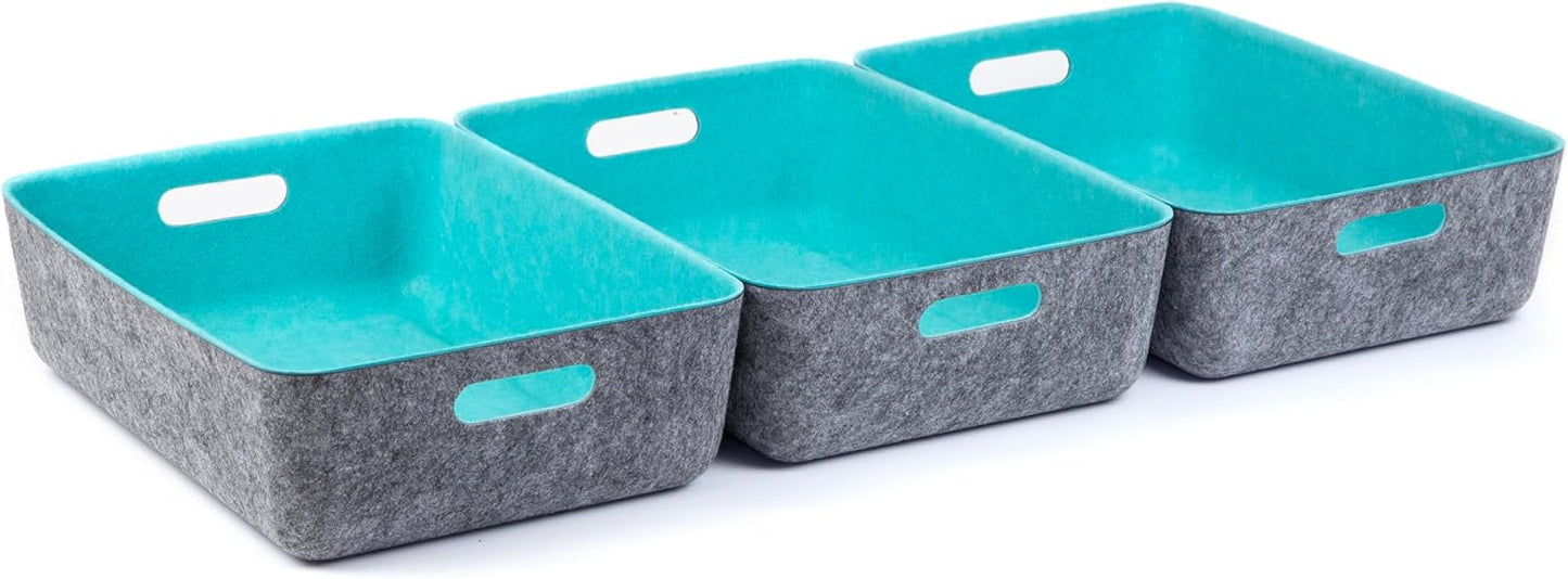 Three by Three Seattle reSTAK Medium Short Storage Bin – Made from 100% Post-Consumer Recycled PET, Charcoal/Cream Felt Design for Stylish Organization, 3 Pack