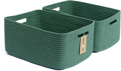 Large Storage Baskets for Shelves, Closet Organizers Bins for Clothes Blanket Towels, Baby Nursery, Toy Baskets Box, Woven Rope Baskets, 17 x 13 x 7.5”, 3 Packs Green