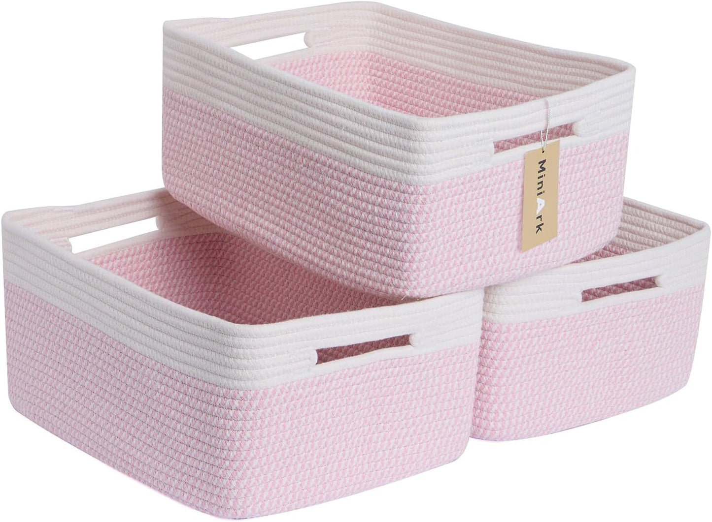 Large Storage Baskets for Shelves, Closet Organizers Bins for Clothes Blanket Towels, Baby Nursery, Toy Baskets Box, Woven Rope Baskets, 17 x 13 x 7.5”, 3 Packs Green