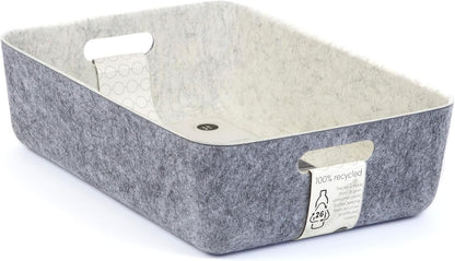 Three by Three Seattle reSTAK Medium Short Storage Bin – Made from 100% Post-Consumer Recycled PET, Charcoal/Cream Felt Design for Stylish Organization, 3 Pack