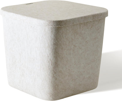 SortJoy The Original Sculpted Bins With Lids Set of 3 Storage Bin Felt Storage Basket Drawer Organizer Clothes Closet Cabinet Bathroom, Pantry, Kitchen 12.5" x 12.5" x 11.63" (Stone, Oatmeal)