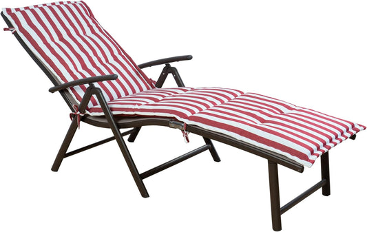 Kozyard Cozy Aluminum Reclining Lounge Chair - Perfect for Beach, Yard, Pool, Deck, Patio Outdoor Chaise Lounge with Drink Holder, Weather Free, Adjustable Assemble Free (Beige with Red Strip Cushion)