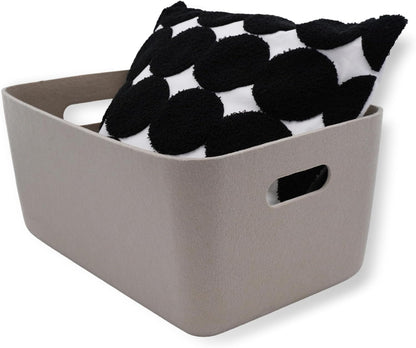 Welaxy Super Soft Felt Fabric Baskets with handles lightweight Durable Sturdy structured Storage bin container Sleek Simple Modern Living ( Stone White, Medium)