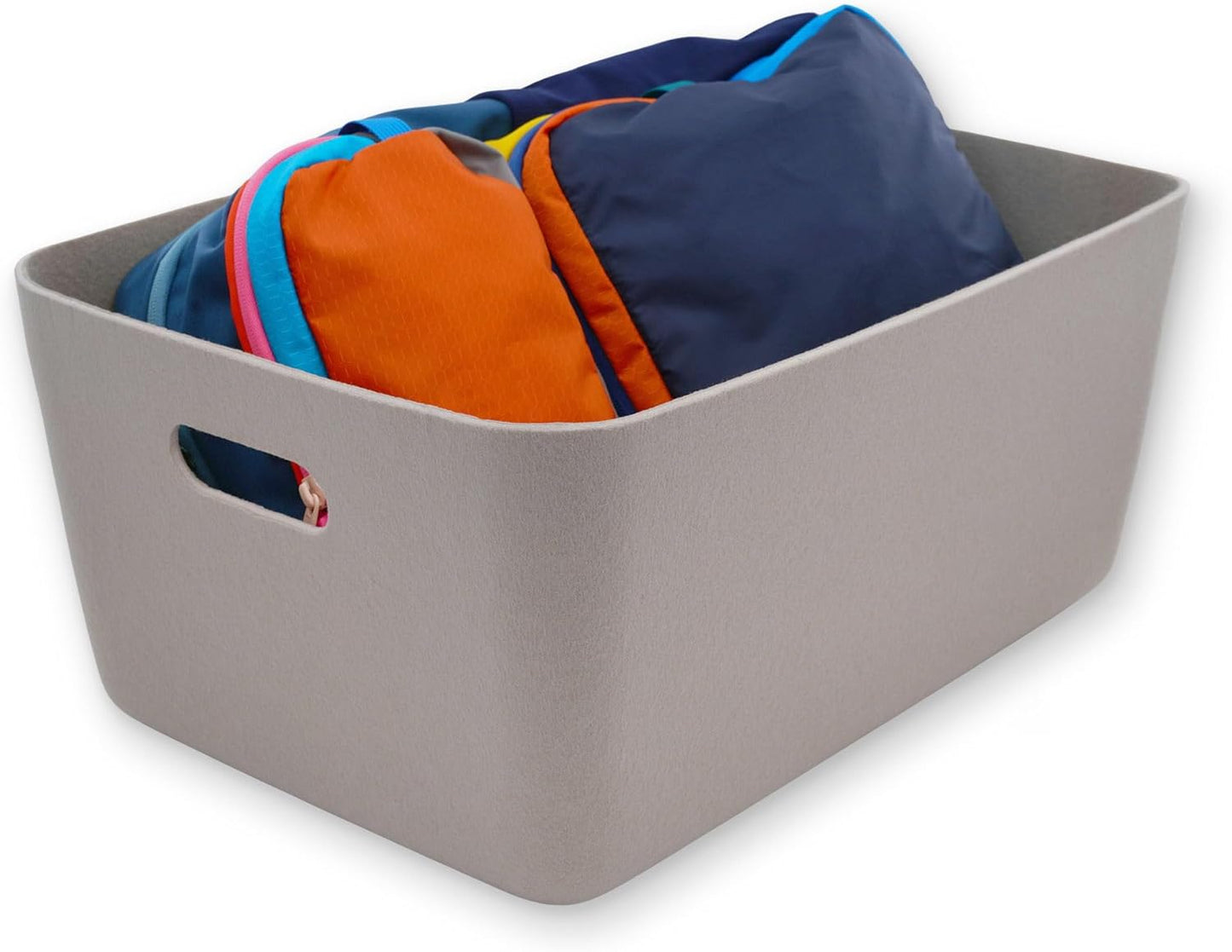 Welaxy Super Soft Felt Fabric Baskets with handles lightweight Durable Sturdy structured Storage bin container Sleek Simple Modern Living ( Stone White, Medium)