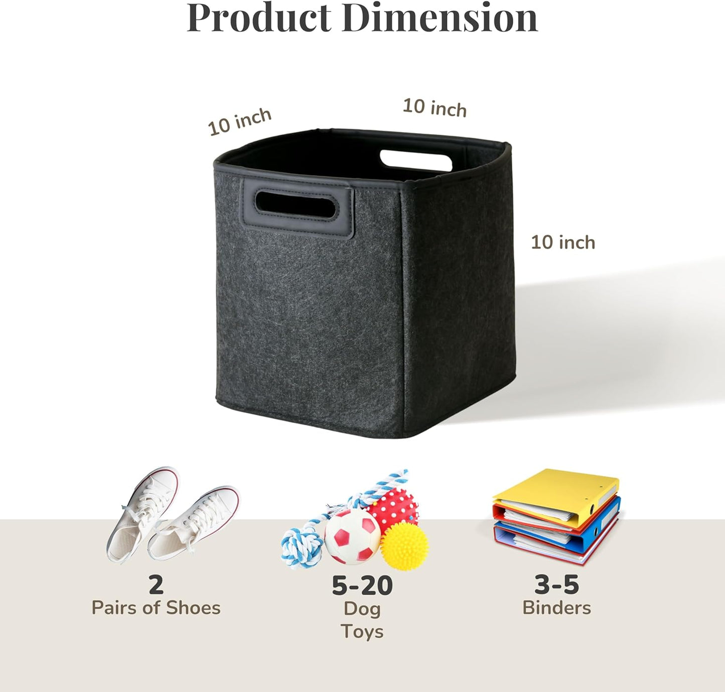 SortJoy Collapsible Felt Storage Bins 10" Cube Carbon Dark Grey