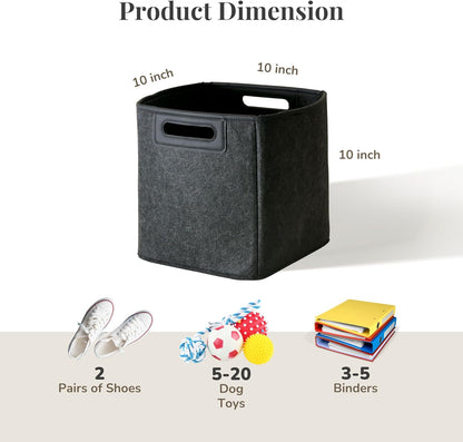 SortJoy Collapsible Felt Storage Bins 10" Cube Carbon Dark Grey