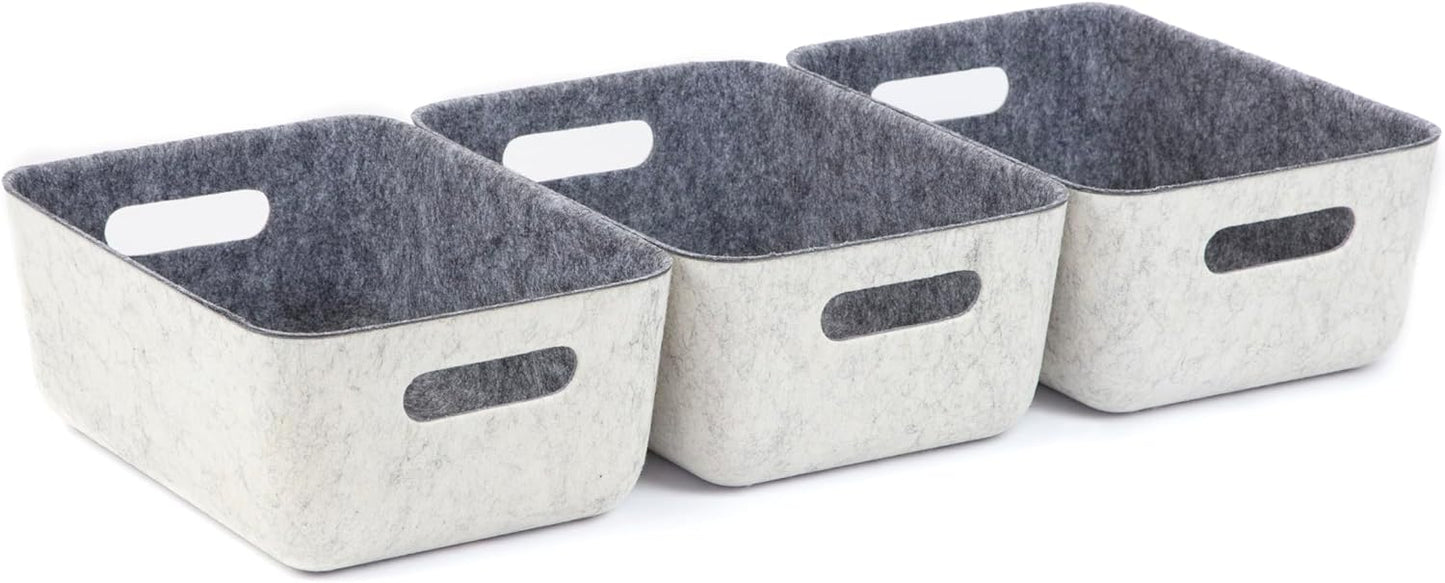 Three by Three Seattle reSTAK Medium Short Storage Bin – Made from 100% Post-Consumer Recycled PET, Charcoal/Cream Felt Design for Stylish Organization, 3 Pack