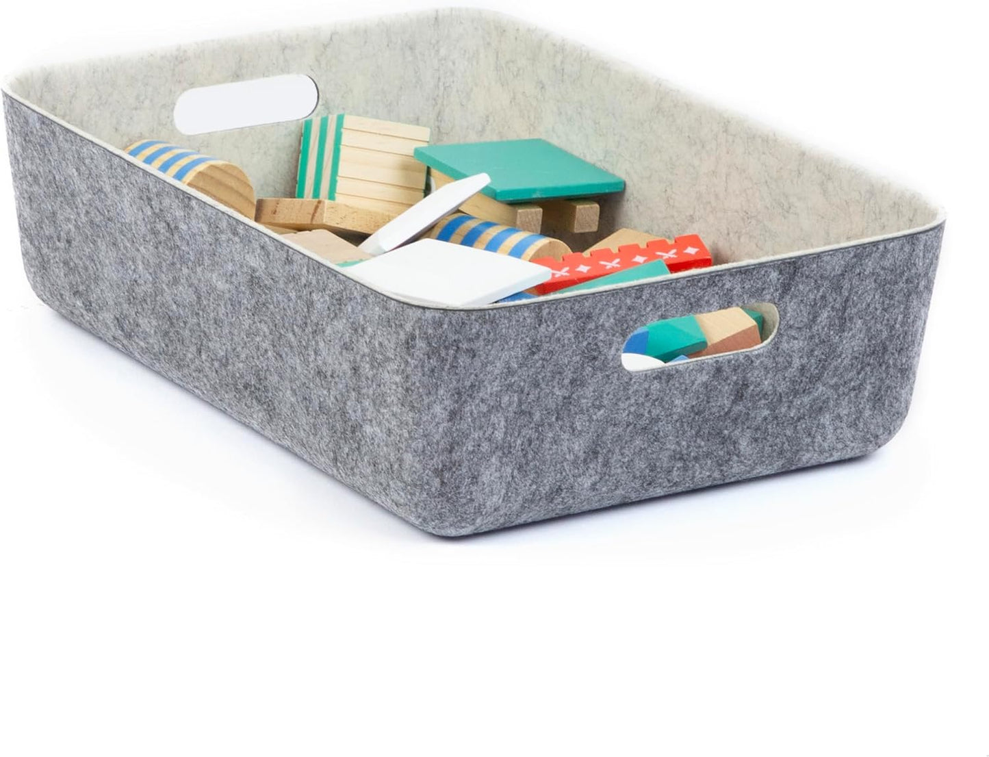 Three by Three Seattle reSTAK Medium Short Storage Bin – Made from 100% Post-Consumer Recycled PET, Charcoal/Cream Felt Design for Stylish Organization, 3 Pack