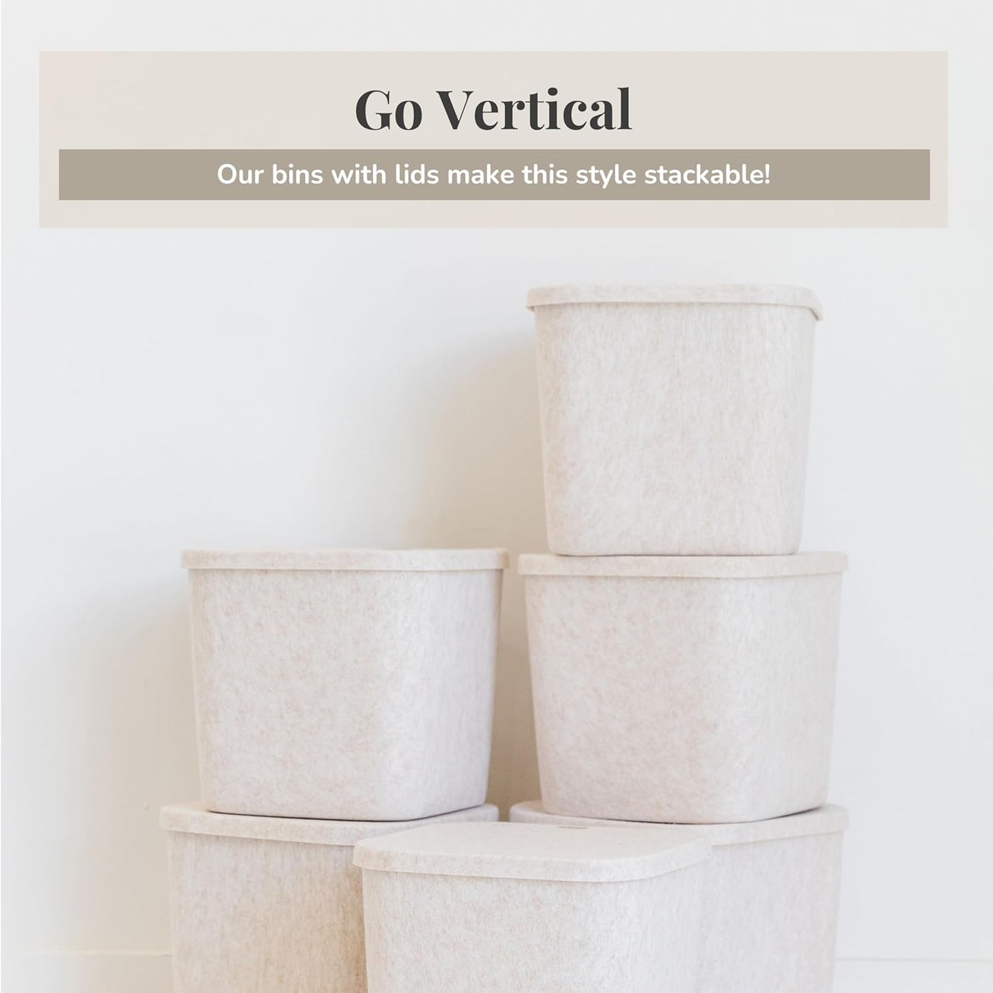 SortJoy The Original Sculpted Bins With Lids Set of 3 Storage Bin Felt Storage Basket Drawer Organizer Clothes Closet Cabinet Bathroom, Pantry, Kitchen 12.5" x 12.5" x 11.63" (Stone, Oatmeal)