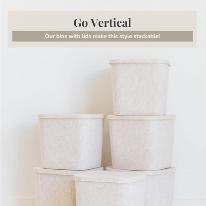 SortJoy The Original Sculpted Bins With Lids Set of 3 Storage Bin Felt Storage Basket Drawer Organizer Clothes Closet Cabinet Bathroom, Pantry, Kitchen 12.5" x 12.5" x 11.63" (Stone, Oatmeal)