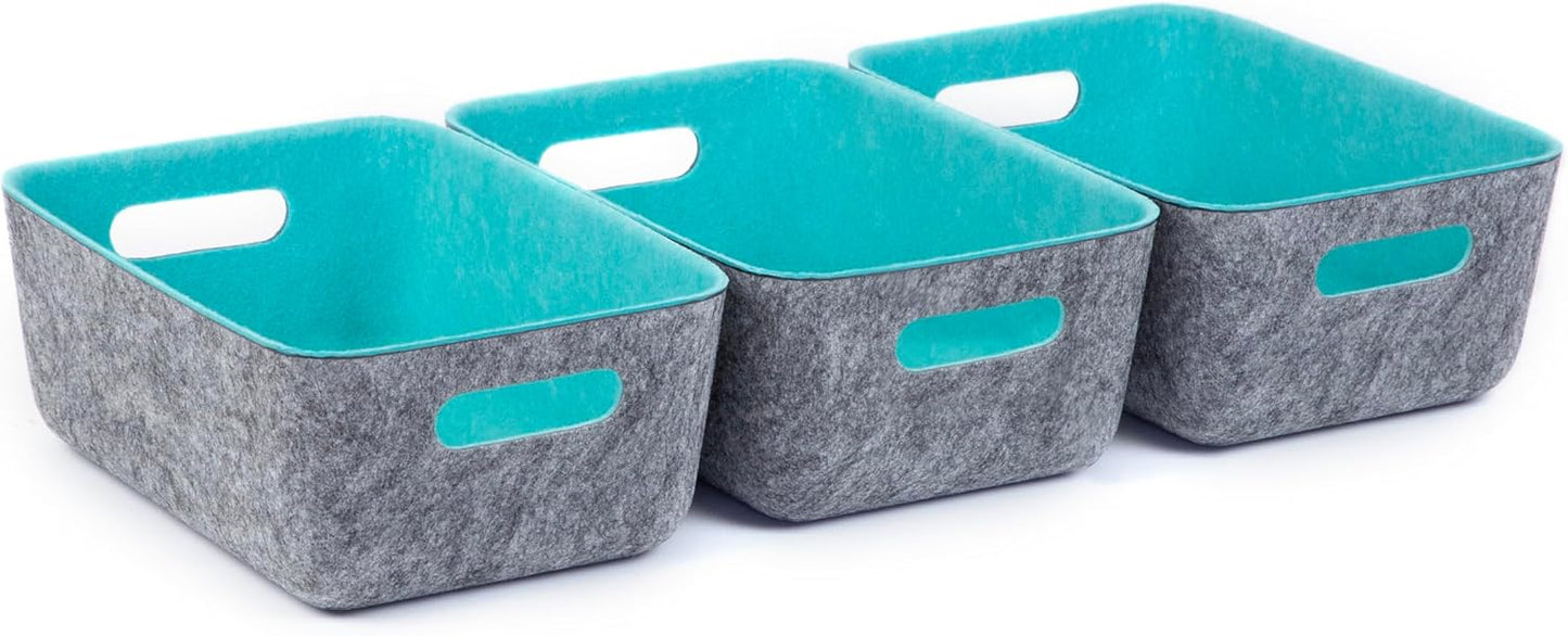 Three by Three Seattle reSTAK Medium Short Storage Bin – Made from 100% Post-Consumer Recycled PET, Charcoal/Cream Felt Design for Stylish Organization, 3 Pack