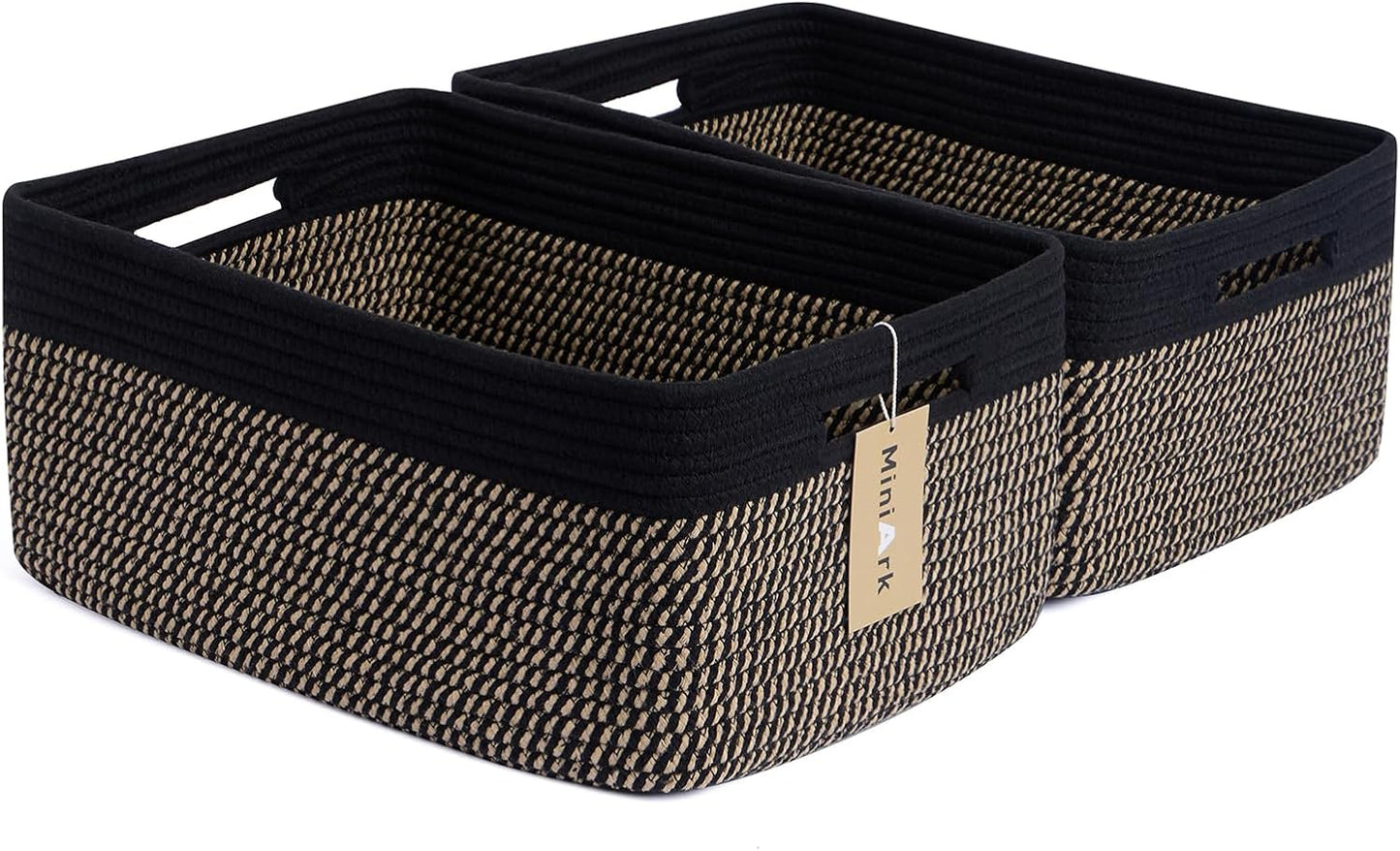 Large Storage Baskets for Shelves, Closet Organizers Bins for Clothes Blanket Towels, Baby Nursery, Toy Baskets Box, Woven Rope Baskets, 17 x 13 x 7.5”, 3 Packs Green