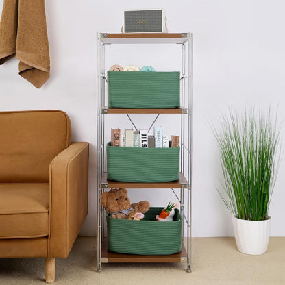 Large Storage Baskets for Shelves, Closet Organizers Bins for Clothes Blanket Towels, Baby Nursery, Toy Baskets Box, Woven Rope Baskets, 17 x 13 x 7.5”, 3 Packs Green