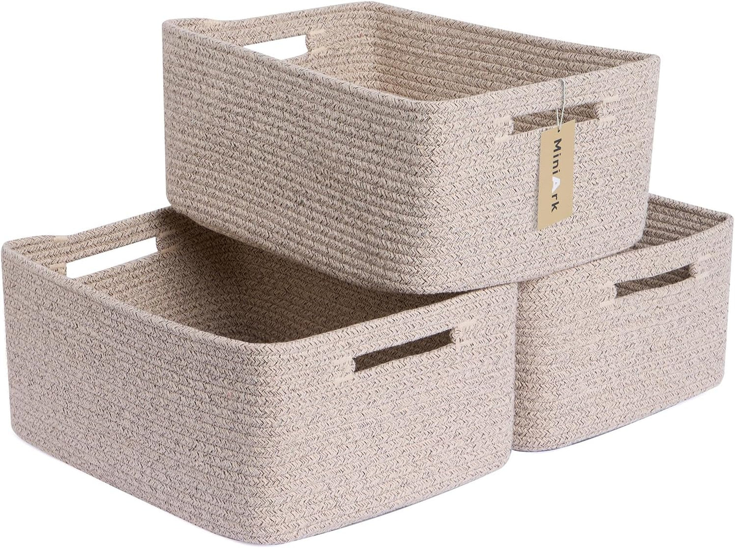 Large Storage Baskets for Shelves, Closet Organizers Bins for Clothes Blanket Towels, Baby Nursery, Toy Baskets Box, Woven Rope Baskets, 17 x 13 x 7.5”, 3 Packs Green
