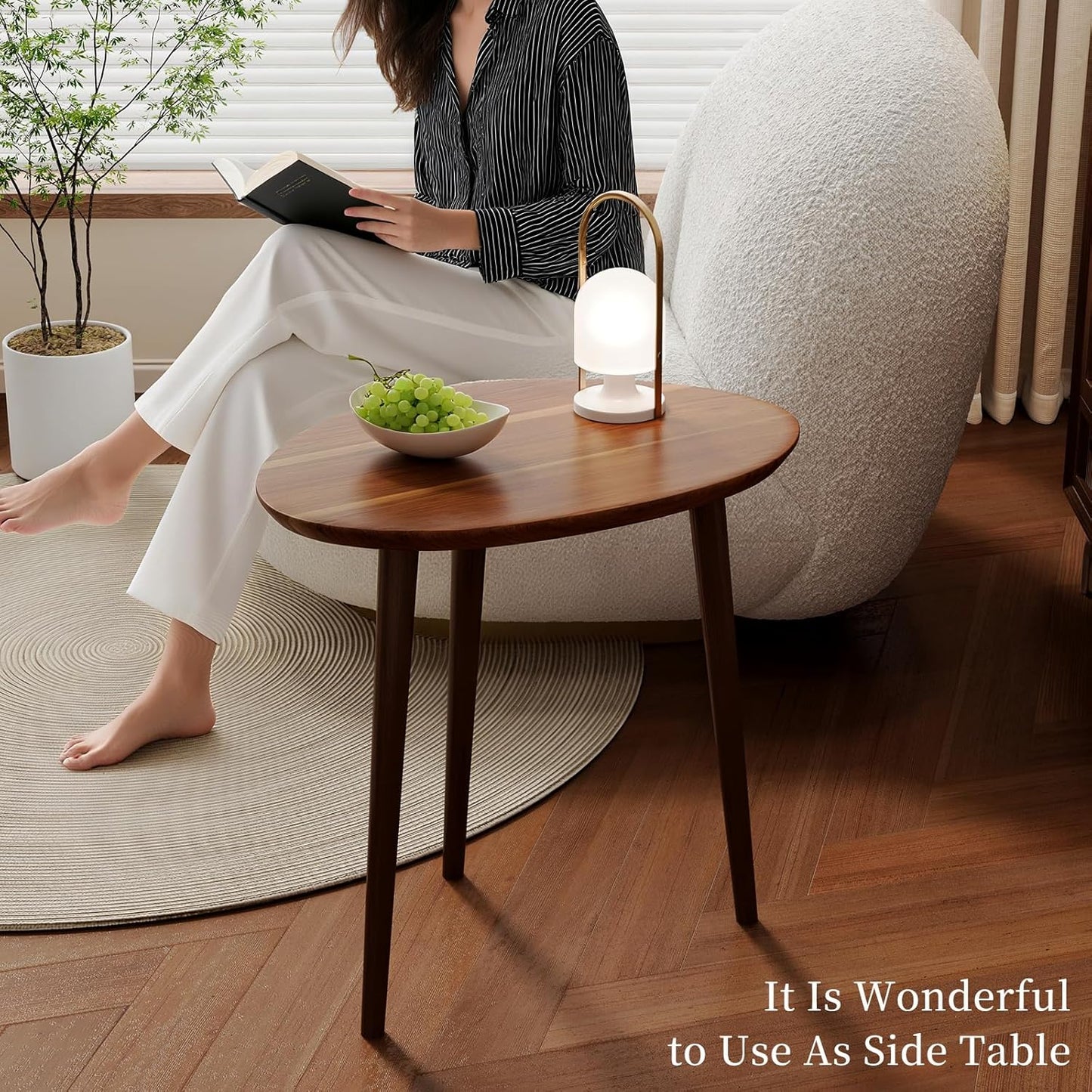 Small Oval Coffee Tables Set,Acacia Wood Tabletop Nesting Tables（25.6"x17.7"+17.7"x13.4" for Living Room Small Spaces Office,Easy Assembly Minimalist Walnut Mid Century Modern Coffee Table