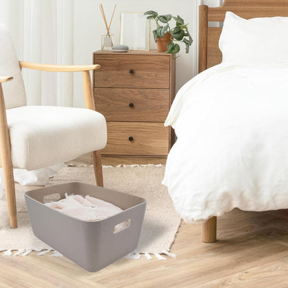 Welaxy Super Soft Felt Fabric Baskets with handles lightweight Durable Sturdy structured Storage bin container Sleek Simple Modern Living ( Stone White, Medium)