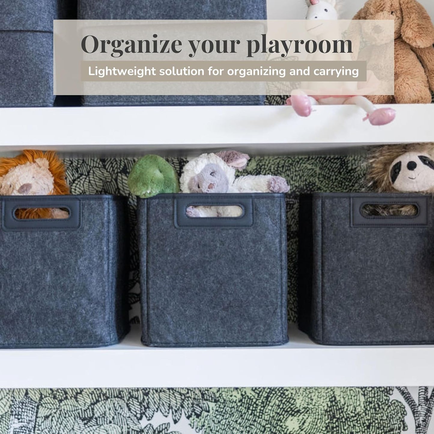 SortJoy Collapsible Felt Storage Bins 10" Cube Carbon Dark Grey