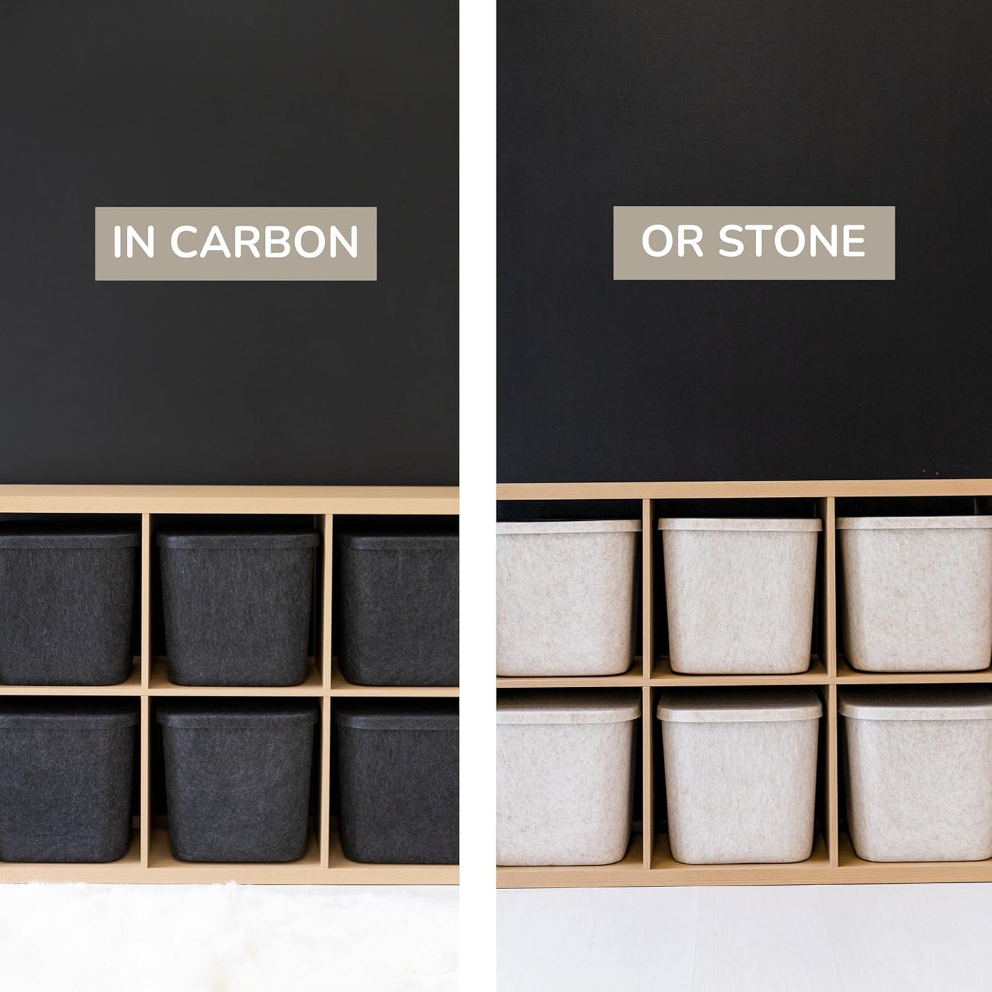 SortJoy The Original Sculpted Bins With Lids Set of 3 Storage Bin Felt Storage Basket Drawer Organizer Clothes Closet Cabinet Bathroom, Pantry, Kitchen 12.5" x 12.5" x 11.63" (Stone, Oatmeal)