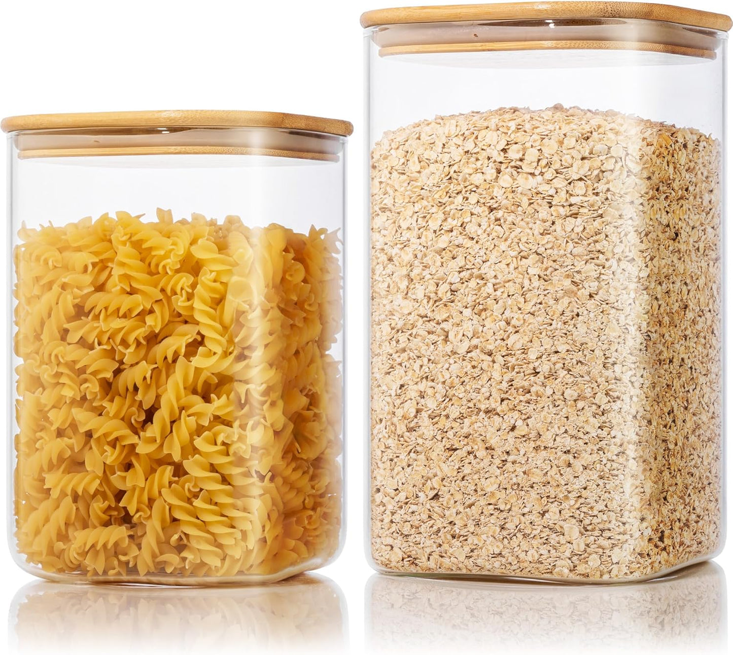 Square Glass Jars with Bamboo Lids [Muti Size Set of 5], Glass Canisters with Airtight Lids, Glass Food Storage Containers for Pasta, Cereal, Flour, Sugar, Best for Kitchen & Pantry