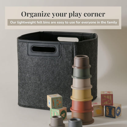SortJoy Collapsible Felt Storage Bins 10" Cube Carbon Dark Grey