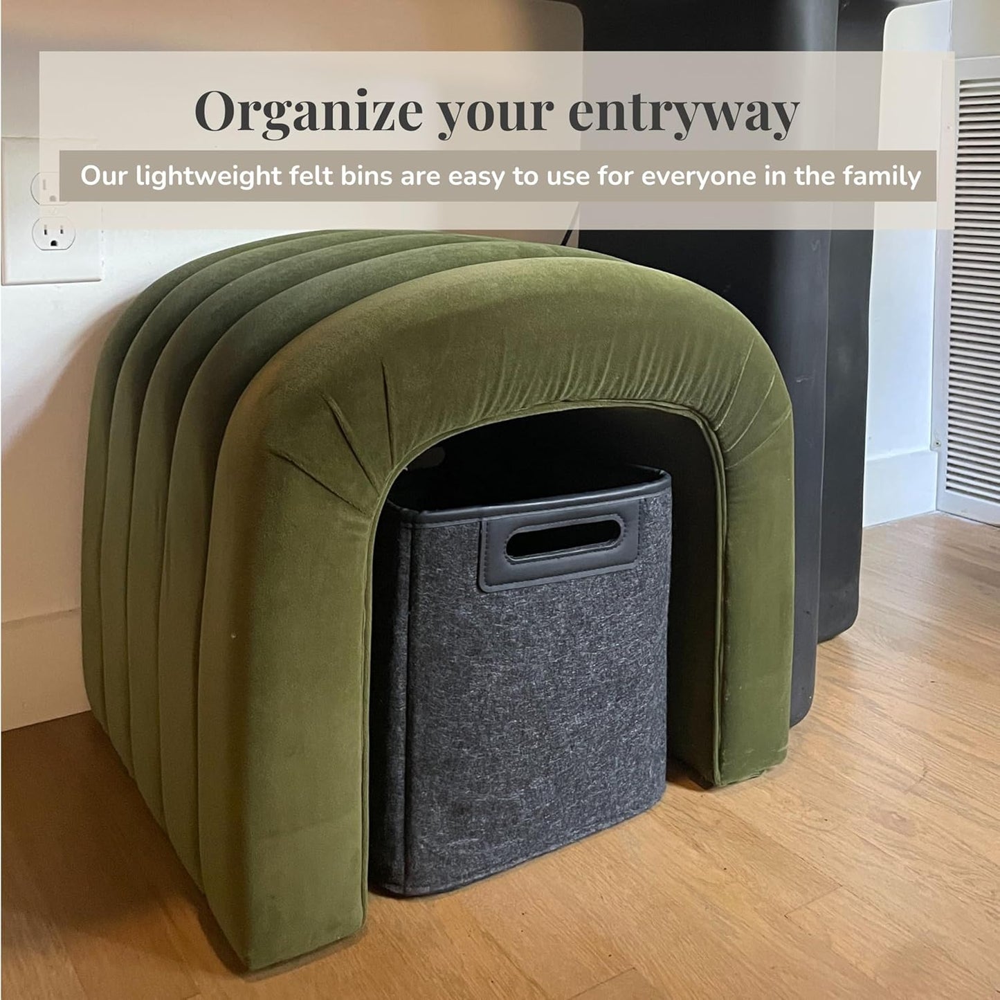 SortJoy Collapsible Felt Storage Bins 10" Cube Carbon Dark Grey