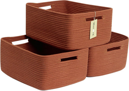 Large Storage Baskets for Shelves, Closet Organizers Bins for Clothes Blanket Towels, Baby Nursery, Toy Baskets Box, Woven Rope Baskets, 17 x 13 x 7.5”, 3 Packs Green