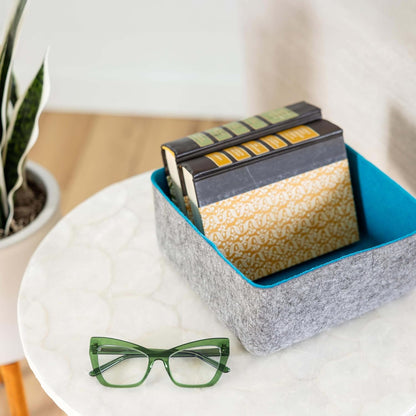 Three by Three Seattle Felt·Like·It! 9x9x4 Inch Felt Storage Bin for Office, Craft Room, Classroom, Living Room, Bedroom Storage (Blue) 4 Pack