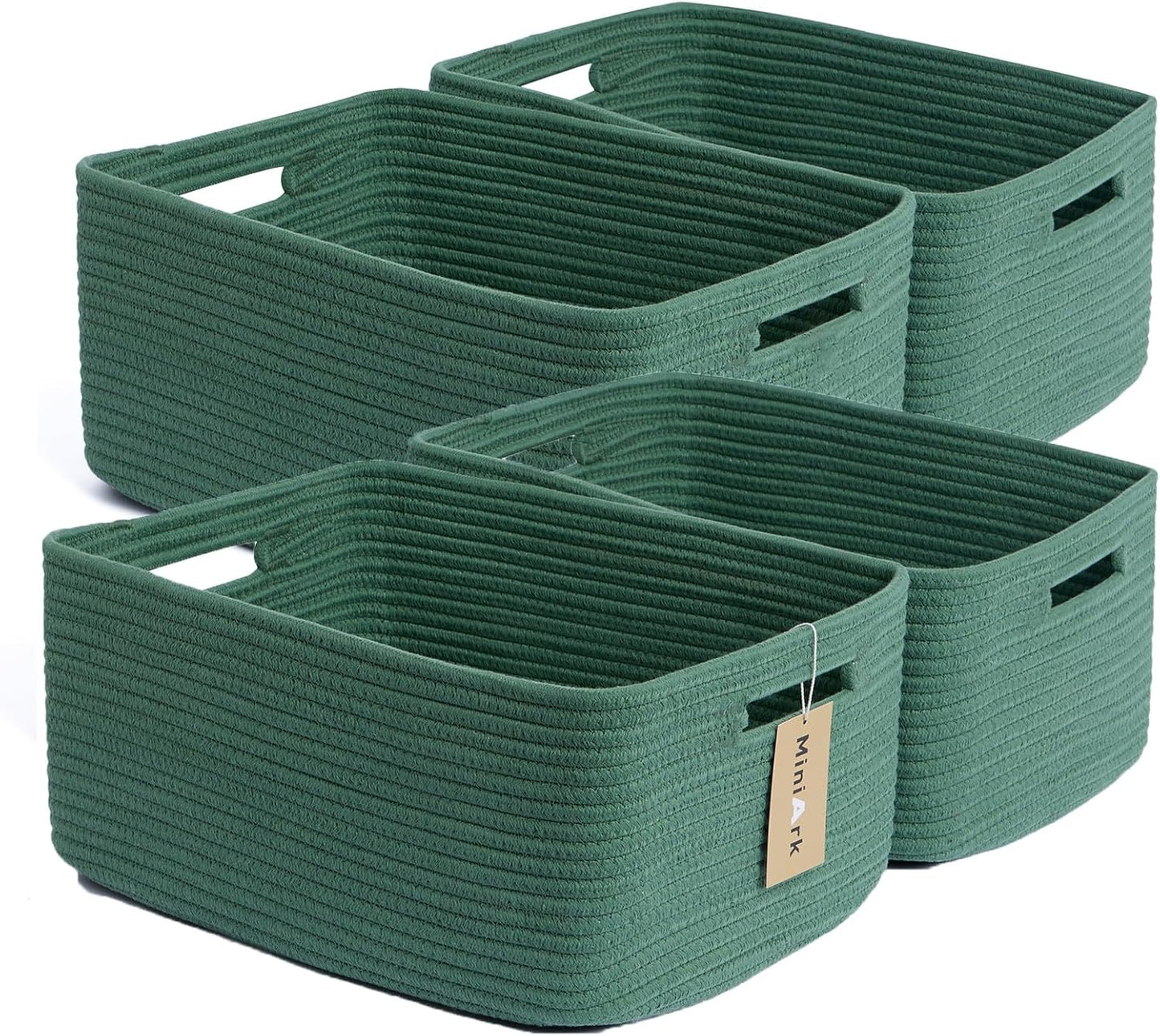 Large Storage Baskets for Shelves, Closet Organizers Bins for Clothes Blanket Towels, Baby Nursery, Toy Baskets Box, Woven Rope Baskets, 17 x 13 x 7.5”, 3 Packs Green
