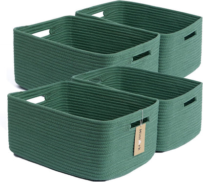 Large Storage Baskets for Shelves, Closet Organizers Bins for Clothes Blanket Towels, Baby Nursery, Toy Baskets Box, Woven Rope Baskets, 17 x 13 x 7.5”, 3 Packs Green